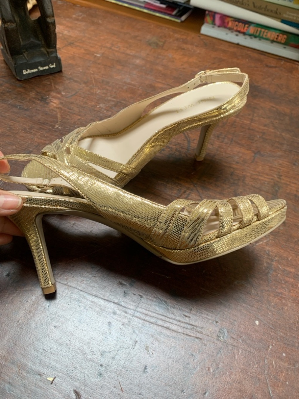 Gold Metallic Strappy Slingback Heels - Women's Dress Sandals